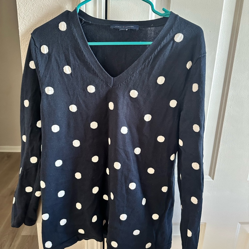 Tommy Hilfiger Navy Blue and White Polka Dot Sweatshirt